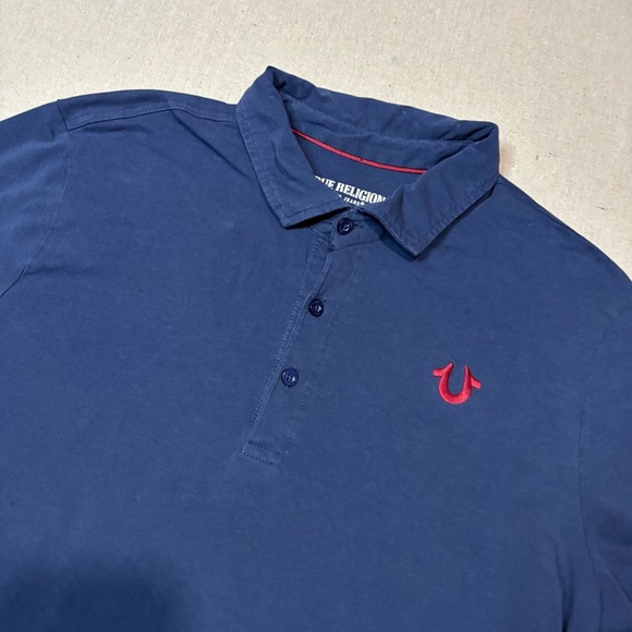 True Religion Mens Polo Shirt Short Sleeve Size Medium Color Blue Golf - Picture 1 of 6